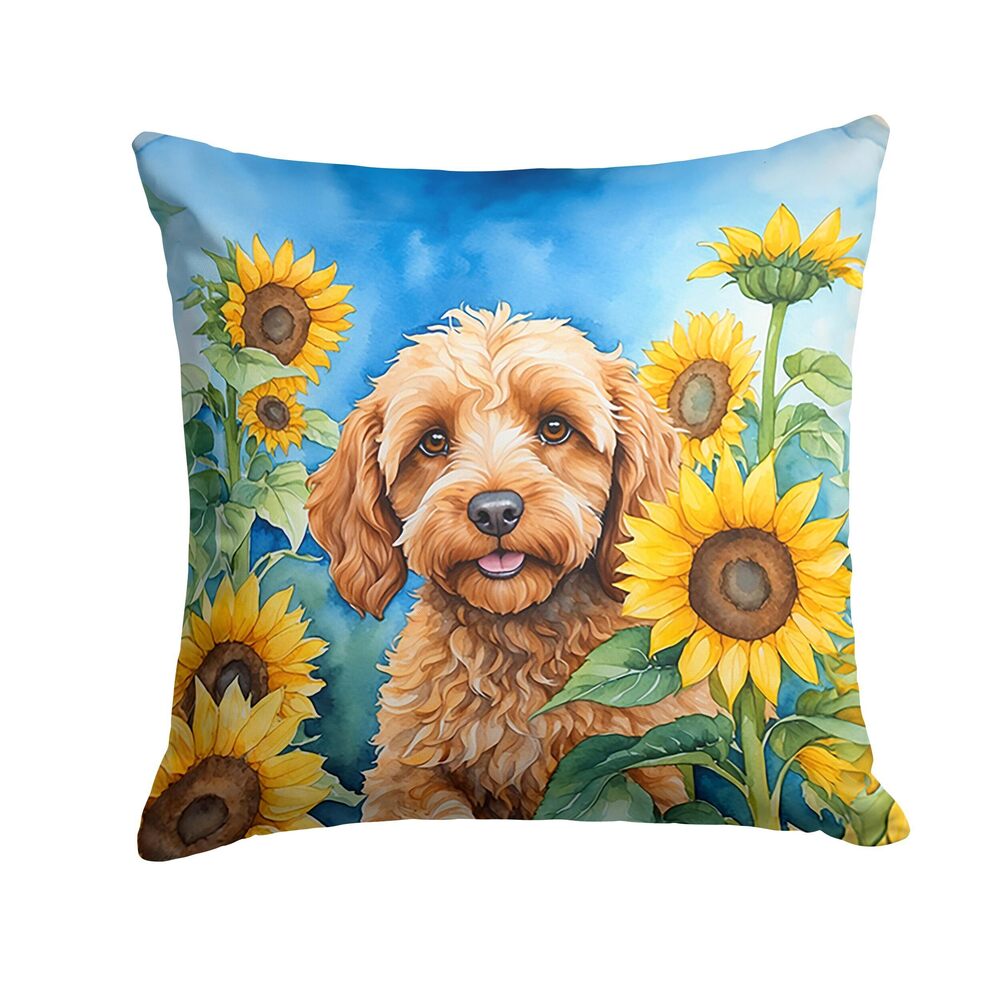 5236 in Sunflowers Throw Pillow, 18Hx18W, Cockapoo 6057